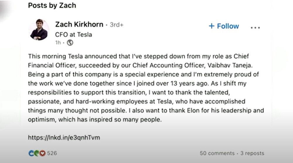 Tesla CFO Departs After 13 Years of Stellar Performance